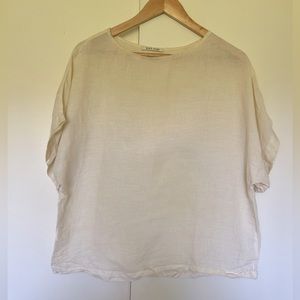 Black Crane Boxy Linen Top - White - Size Small